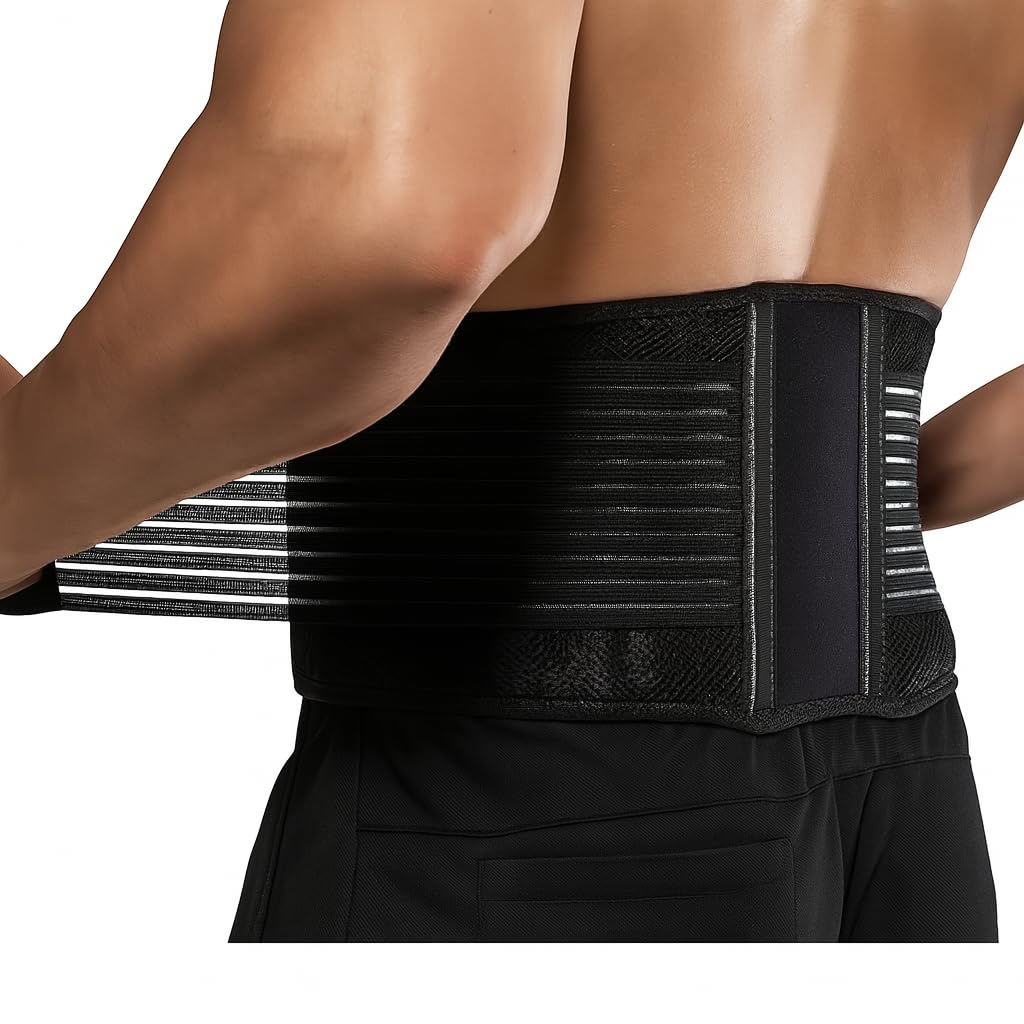 Stabilizing Lumbar Lower Back Brace Support Belt - Dual Adjustable Straps for Custom Fit, Breathable Mesh Panels for Comfort - Ideal for Lower Back Pain Relief and Posture Support (M) image number 1