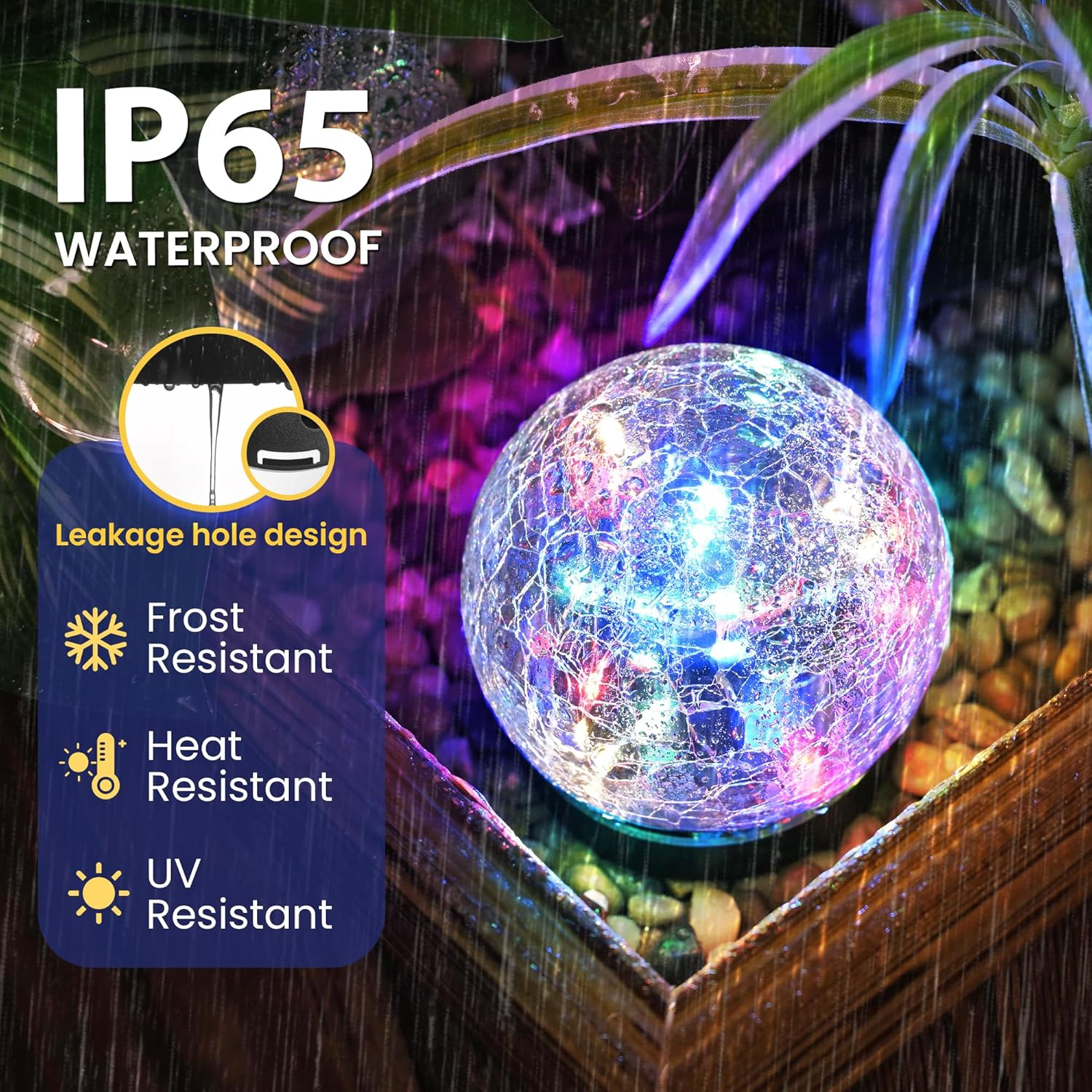 PATIOPIA Solar Lights Outdoor for Yard Patio Porch, Garden Decor Birthday Gifts for Mom Women, Solar Globe Lights Waterproof Cracked Glass Ball Outdoor Decorations Balcony Backyard (2 Pack Multicolor) image number 2
