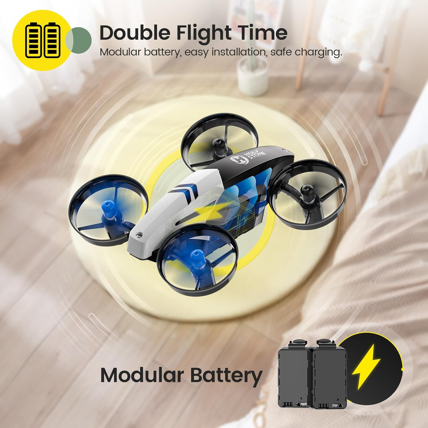 Holy Stone HS210T Mini Drone for Kids, 2-In-1 Indoor Drone with Land & Fly Mode, Four Posture Deformations RC Quadcopter with 3D Flip & Auto Hover, Birthday Great Gifts for Boys and Girls image number 2