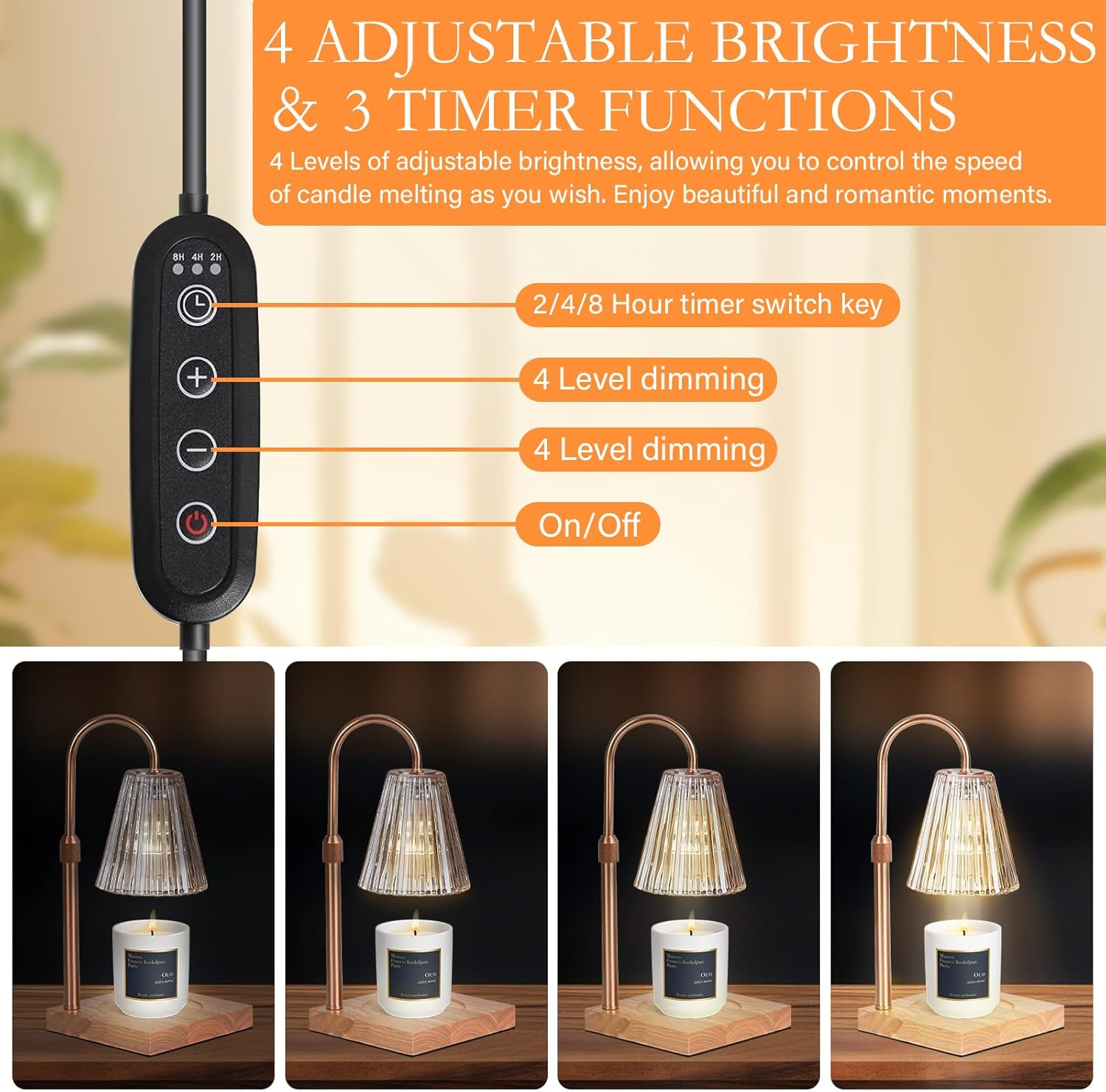Candle Warmer Lamp with Timer Dimmer,Adjustable Height,2 Bulbs,Electric Wax Warmer Vintage for Scented Jar Candle,Home Decor Products for Christmas Birthday Gifts (Candle Warmer) image number 1