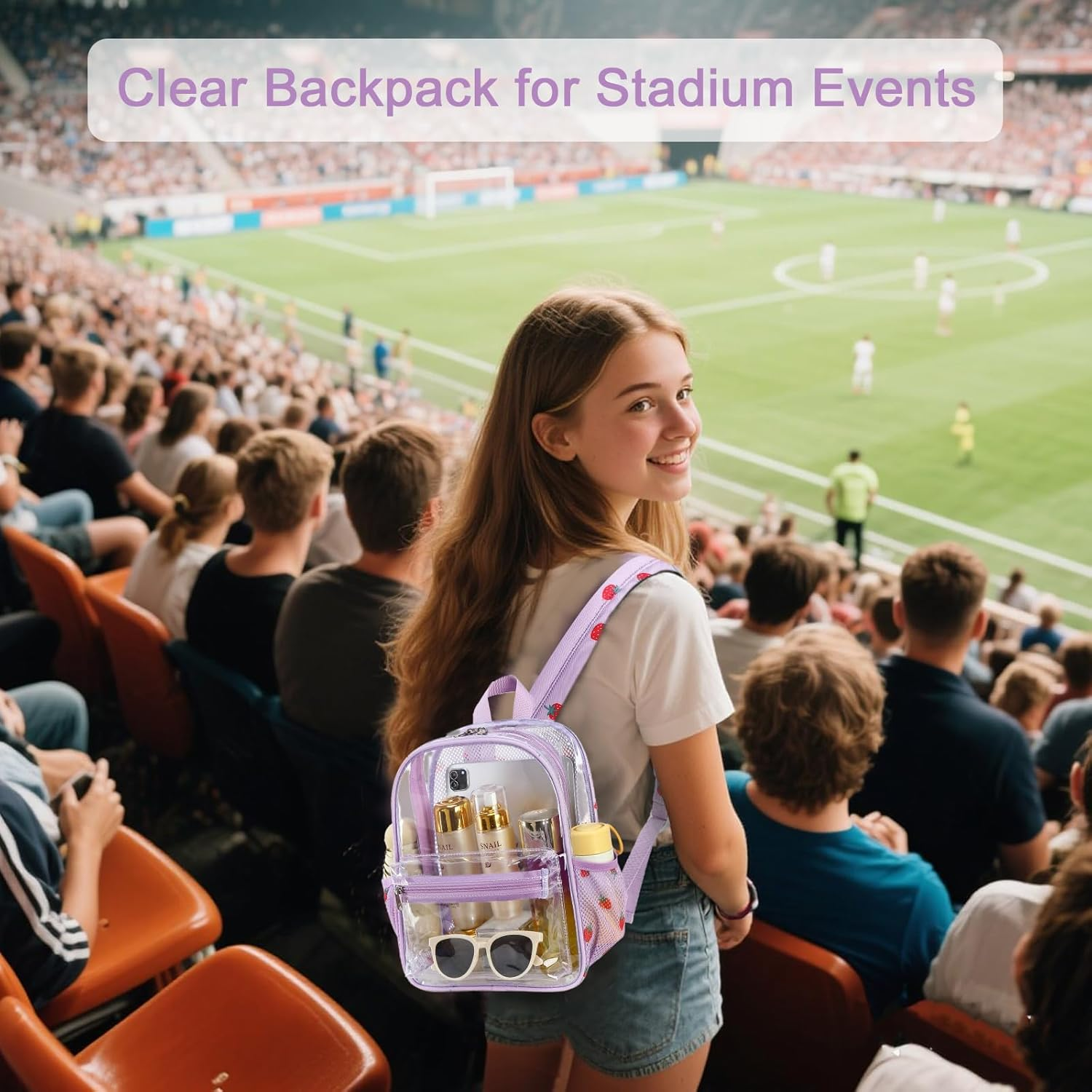 Clear Mini Backpack Lightweight See through Bookbag Small Transparent Bag for School Work Sports Stadium Security - Black White - Plaid image number 2