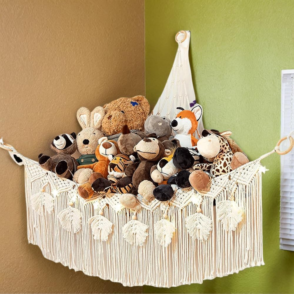 LMSNE 1 Pack Toy Hammock, Hammock for Room Decor,Corner Hanging Organizer for Soft Toys Storage. image number 1