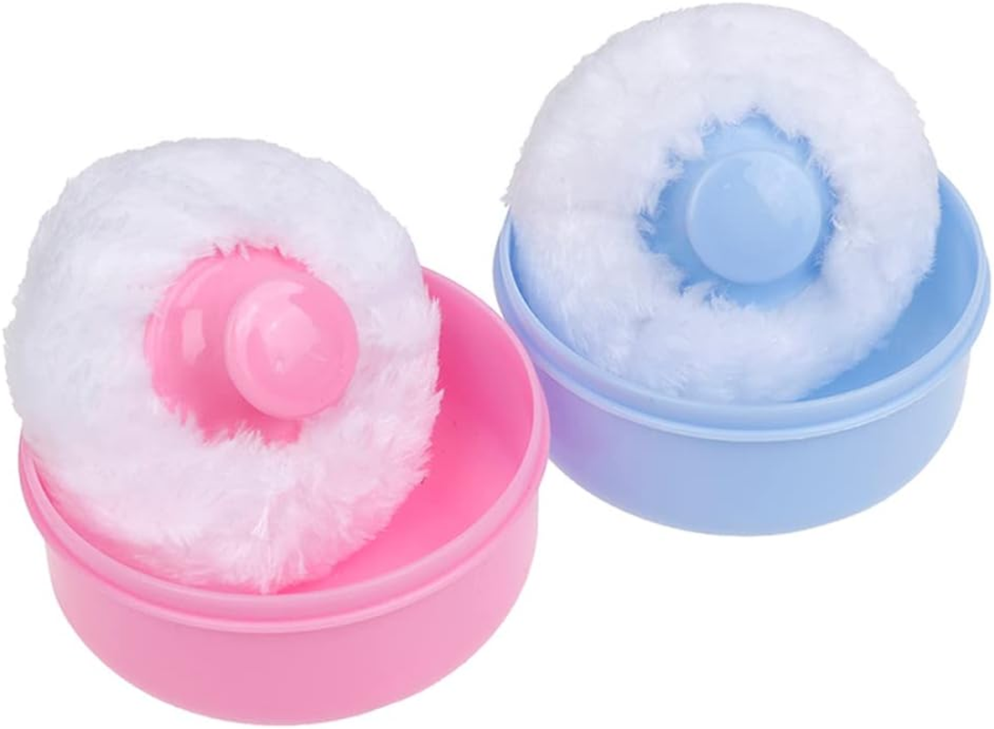 1X Portable with Box Baby Soft Body Powder Puff Virtu Container Case Talcum (Pink) image number 3
