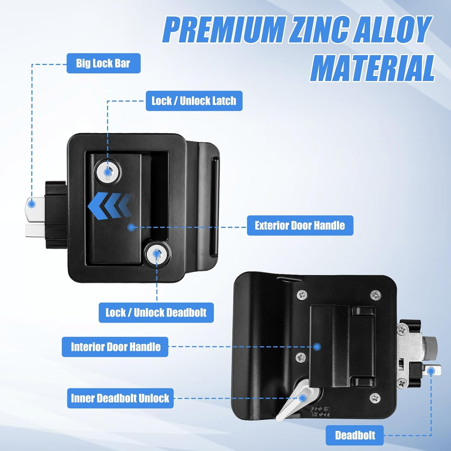 RV Entry Door Lock Replacement, Upgrade RV Door Latch Handle with Paddle Deadbolt for Outside, Camper Trailer Door Lock for Cargo Horse, Premium Zinc Alloy RV Door Locks for Travel Trailers image number 6