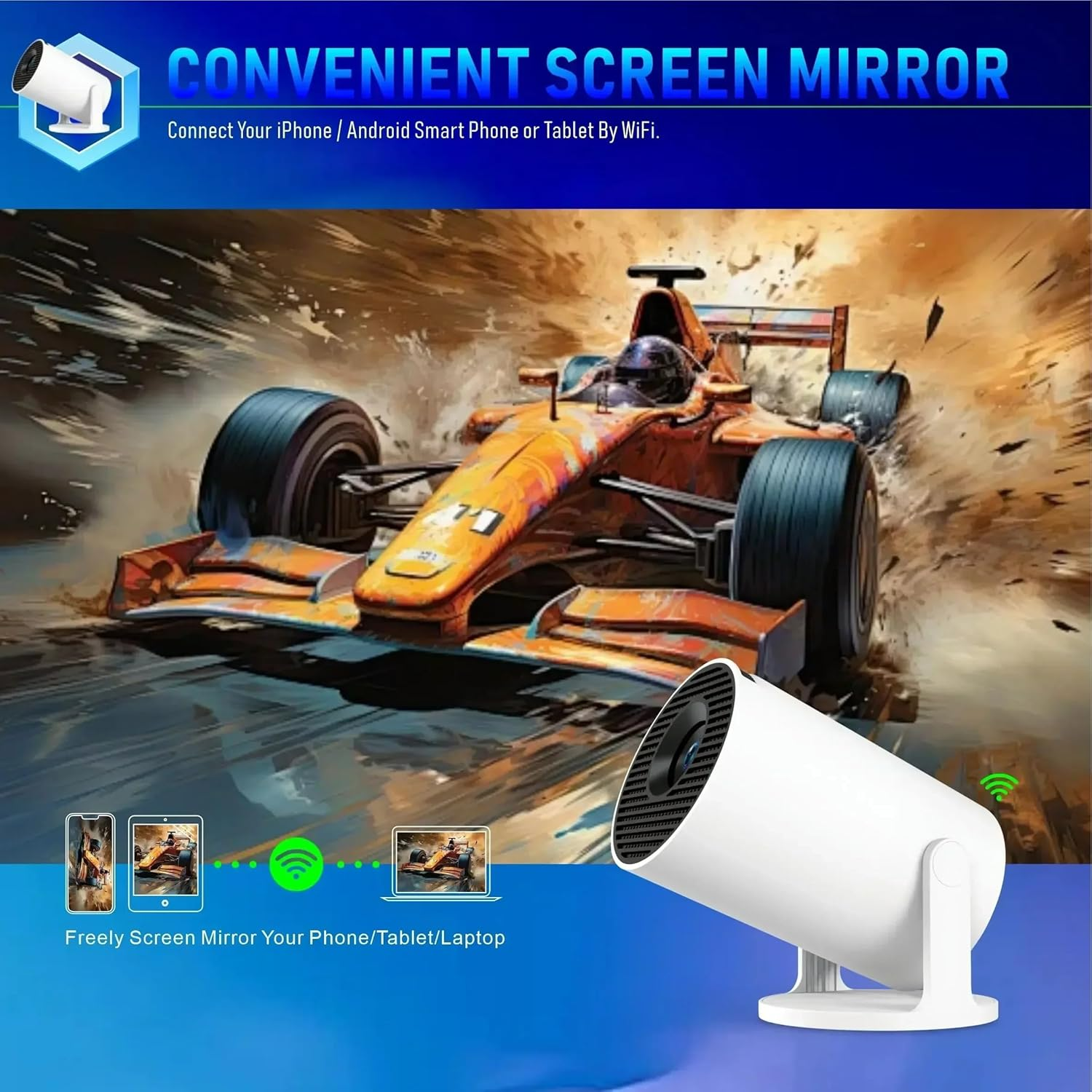 Mini Projector,Hy300 Pro+ Smart Projector, 4K Portable Projector with Android 11 Wifi 6 Bluetooth5.4, 130'' Screen,180 Rotation, Auto Keystone Home Theater Projector for Laptop, PC, Smartphone image number 4