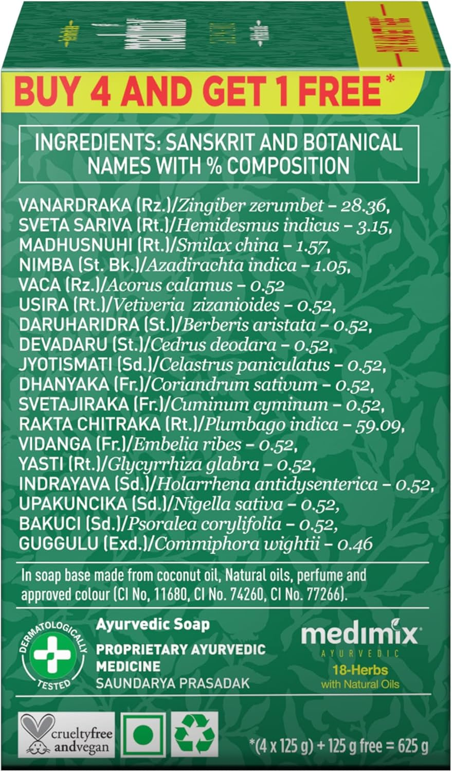 Medimix Ayurvedic Classic 18 Herbs Soap, 125G (Pack of 5) image number 1