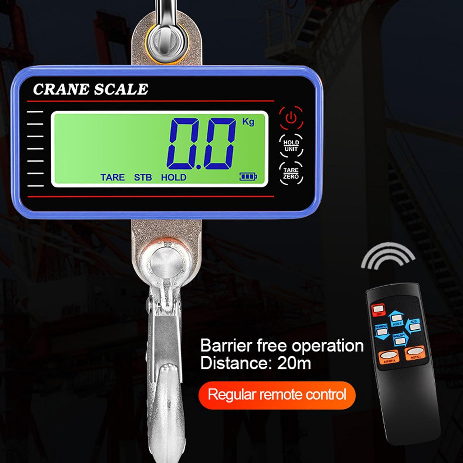 Electronic Crane Scale 1500Kg, High Accuracy Sensor LED Screen Portable Wireless Hanging Hook Scale for Factory Warehouse Dock Blue image number 2