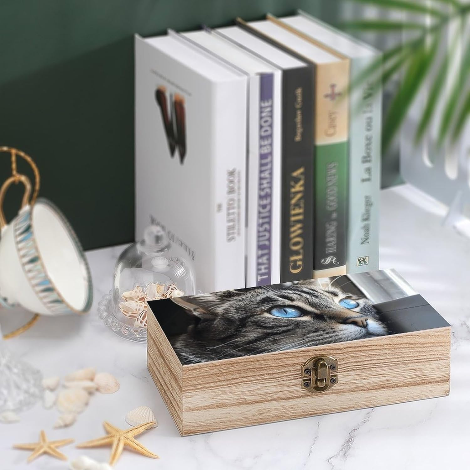 Blue Eyed Cat Wooden Box Wood Wedding Keepsake Boxes with Lids Small Decorative Boxes Lightweight Wooden Memory Storage Box for Crafts Keepsakes Jewelry Photo Letter Storage image number 5