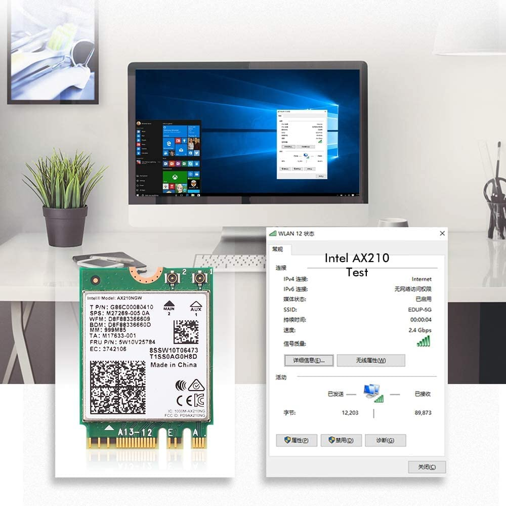 AX210NGW Wifi Card, Wi-Fi 6E 11AX Wireless Module Expand to 6Ghz MU-MIMO Tri-Band Internal Network Adapter with BT 5.2 for Laptop, Support Windows 10 64Bit, M.2/NGFF image number 2