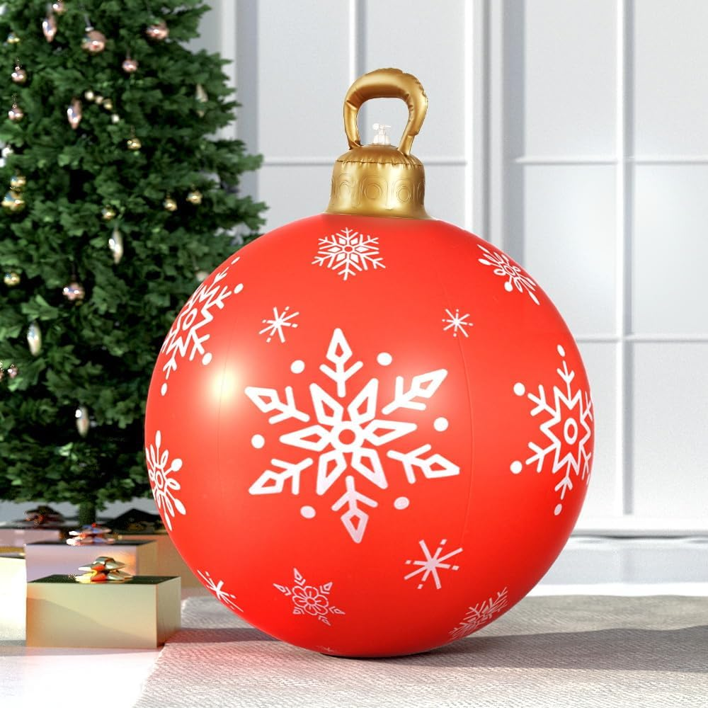 Jingle Jollys Christmas Inflatable Ball, Outdoor Decorations Decor Baubles Ornament Yard Garden Home Patio Room Decoration for Holiday, Water-Resistant Easy-Carry Handle Red