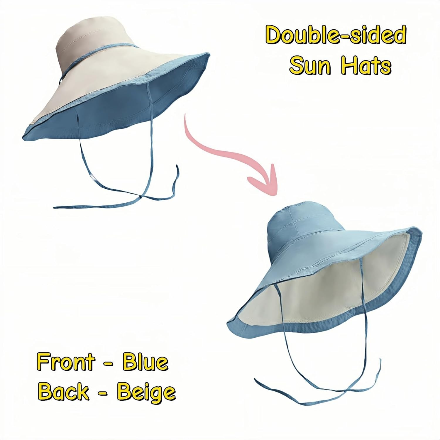 RARITYUS Women&rsquo;S Reversible Large Sun Hats 6.7&rsquo;&rsquo; Extra Wide Bucket Hat UPF50+ Sun Protection Summer Beach Hats - Blue image number 1
