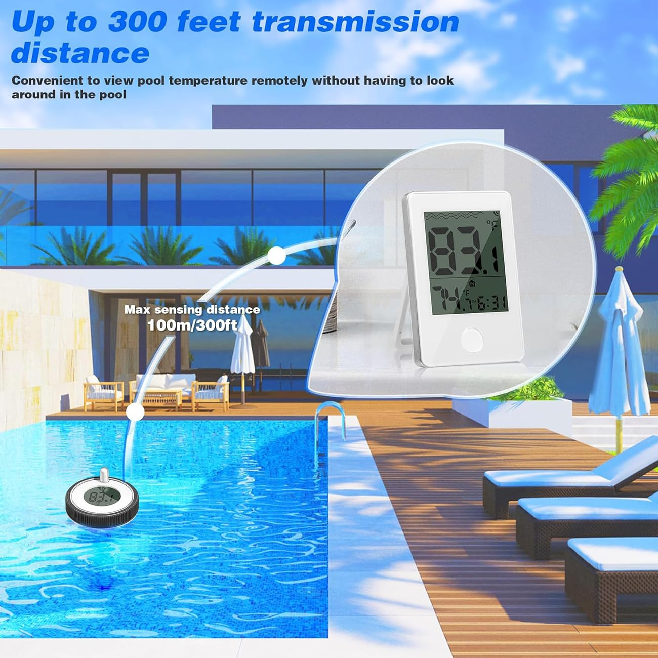 Wireless Pool Thermometer Floating IBS-P01R Easy Read Remote Pool Thermometer Temperature Meter for Outdoor Indoor Swimming Pools, Spas, Bath Water, Hot Tubs and Ponds image number 2