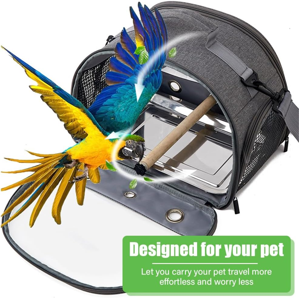 Bird Carrier Bag Travel Cage with Stand, Lightweight and Breathable Parrot Tourl Coop for Parrot, Portable Bird Tourism Bale, Pet Transparent Breathable Travel Cage (Gray, 33X24X26Cm)