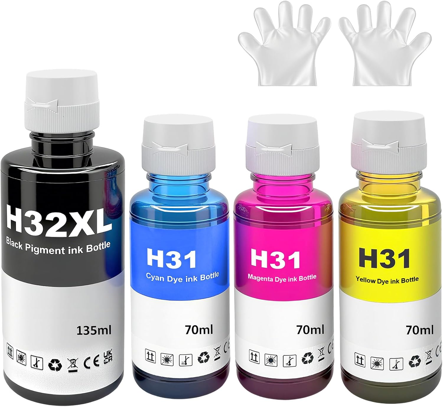 Bottled Ink Compatible Refill Ink Bottle Replacement for HP 31 32XL Ink Bottle Multipack Compatible with HP Smart Tank 355 555 559 570 655 450 455 457 (4 Pack, Black/Cyan/Magenta/Yellow) image number 4