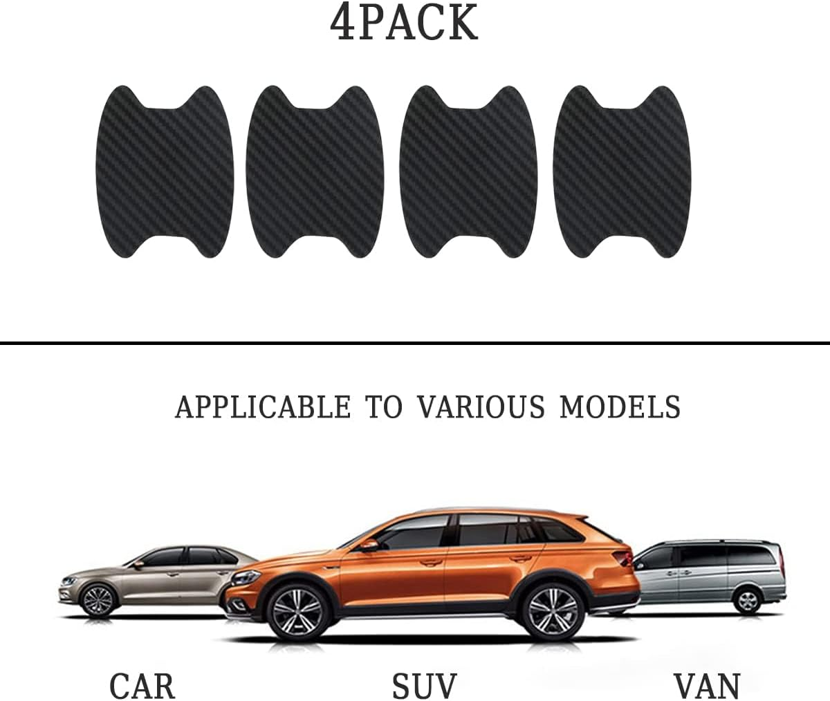 4PCS Sticker, Carbon Fiber Anti-Scratches Car Door Cup Protector, Non-Marking Auto Door Handle Protective Film, Universal for Most Car Handles (Black) image number 2
