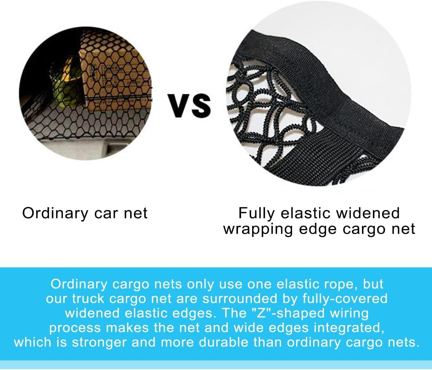 Truck Cargo Net, Heavy Duty Universal Elastic Truck Bed Cargo Net with 6 Metal Hooks, Adjustable Highly Elastic Storage Mesh Organizer for Car, Pickup Trailer, SUV, Boat, 4X4 FT Expands to 8X8 FT image number 1