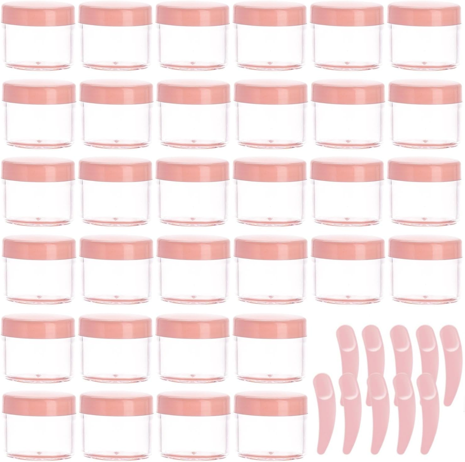 100 Pcs 20G Plastic Sample Cosmetic Containers with Lids and 10 Pcs Mini Makeup Spatula，Refillable Cosmetic Jars Lip Scrub Containers for Skincare - Pink image number 7