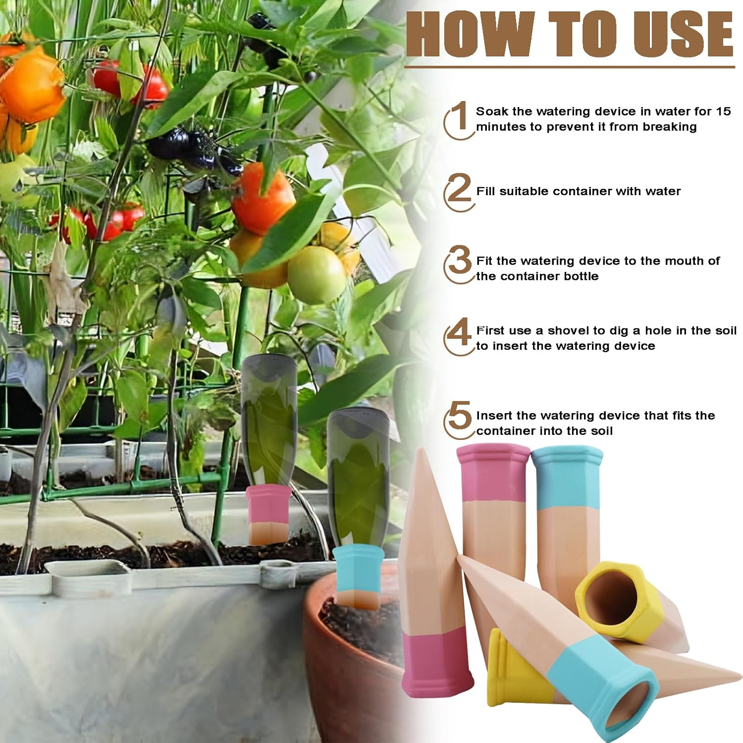 Joyeee Terracotta Watering Spikes, Self Watering Spikes, Automatic Plant Waterers for Vacations, Wine Bottle Plant Watering Spikes, Great for Indoor & Outdoor Plants (6 Pack)