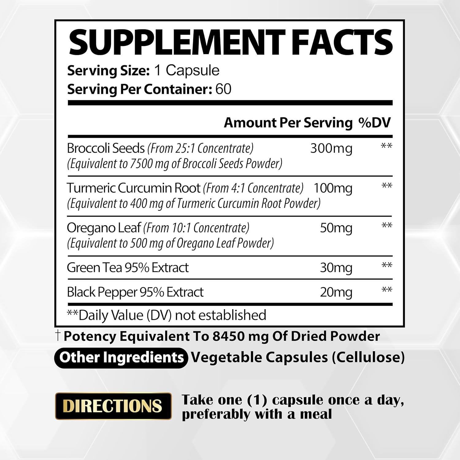 SATOOMI 1Pack 60 Caps for 2 Month Supply - Broccoli Sprouts Extract Complex with Turmeric, Oregano, Green Tea, and Black Pepper - 5 Herbs image number 2