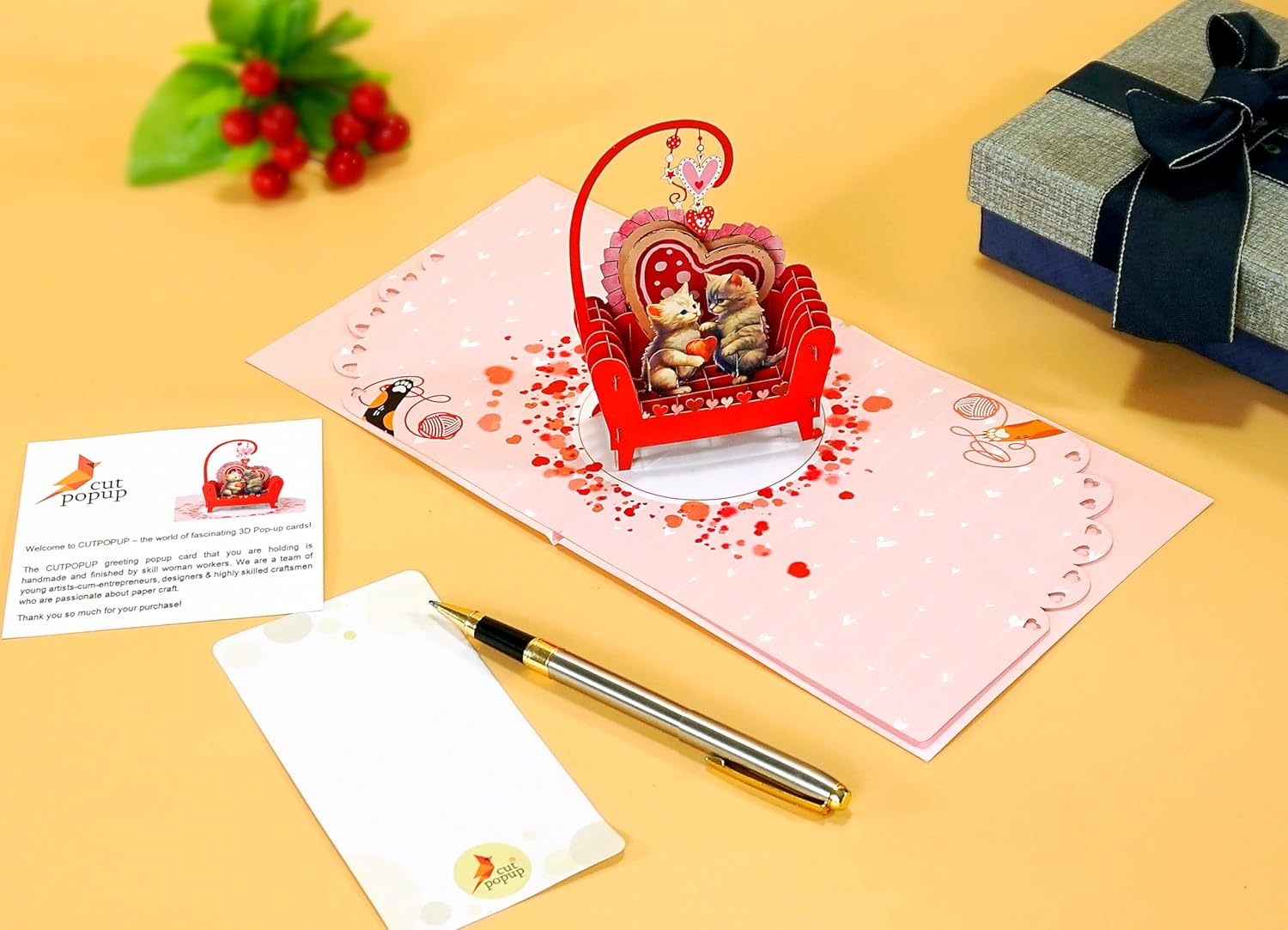 CUTPOPUP Cat Couple, Valentines Day Card Pop Up, Anniversary Card, 3D Popup Greeting Love Card (Cat Couple) AN151AU1520 image number 2