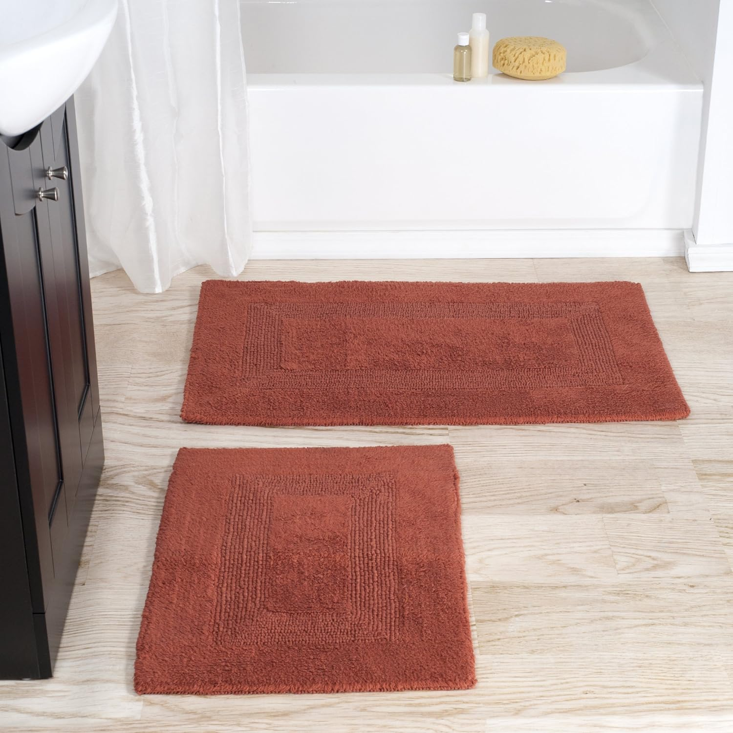 Lavish Home Cotton Bath Mat Set- 2 Piece 100 Percent Cotton Mats- Reversible, Soft, Absorbent and Machine Washable Bathroom Rugs by (Ivory)