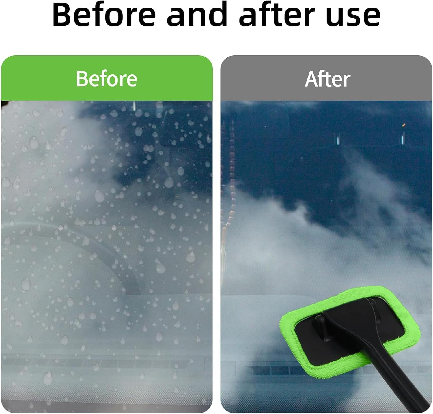 4Pcs Microfiber Car Window Cleaner Pads with Handles and Squeegee, Long Handle Microfiber Windshield Cleaning Wand Cloth Demister Pad, Microfiber Auto Window Cleaner Set image number 6