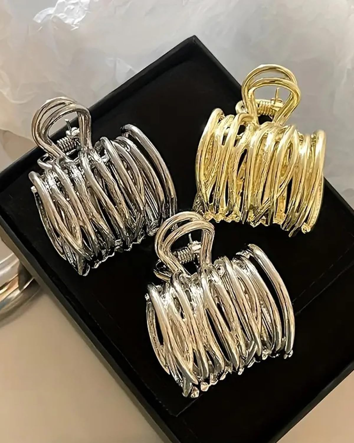 KGDUYC High Ponytail Clips, 3 Pieces Metal Hair Clips for Improved Hairstyle, Fashionable Hair Accessories, High Ponytails and Thick Hair, Gold/Silver/Black image number 1