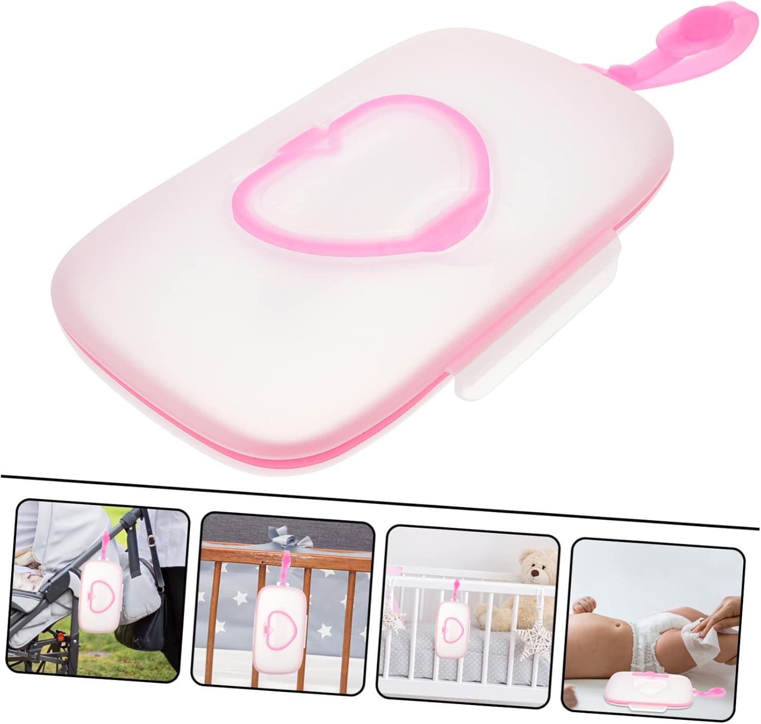 Portable Baby Wipes Box Stroller Hanging Hook Outdoor Wet Tissue Case Storage for Travel White and Pink
