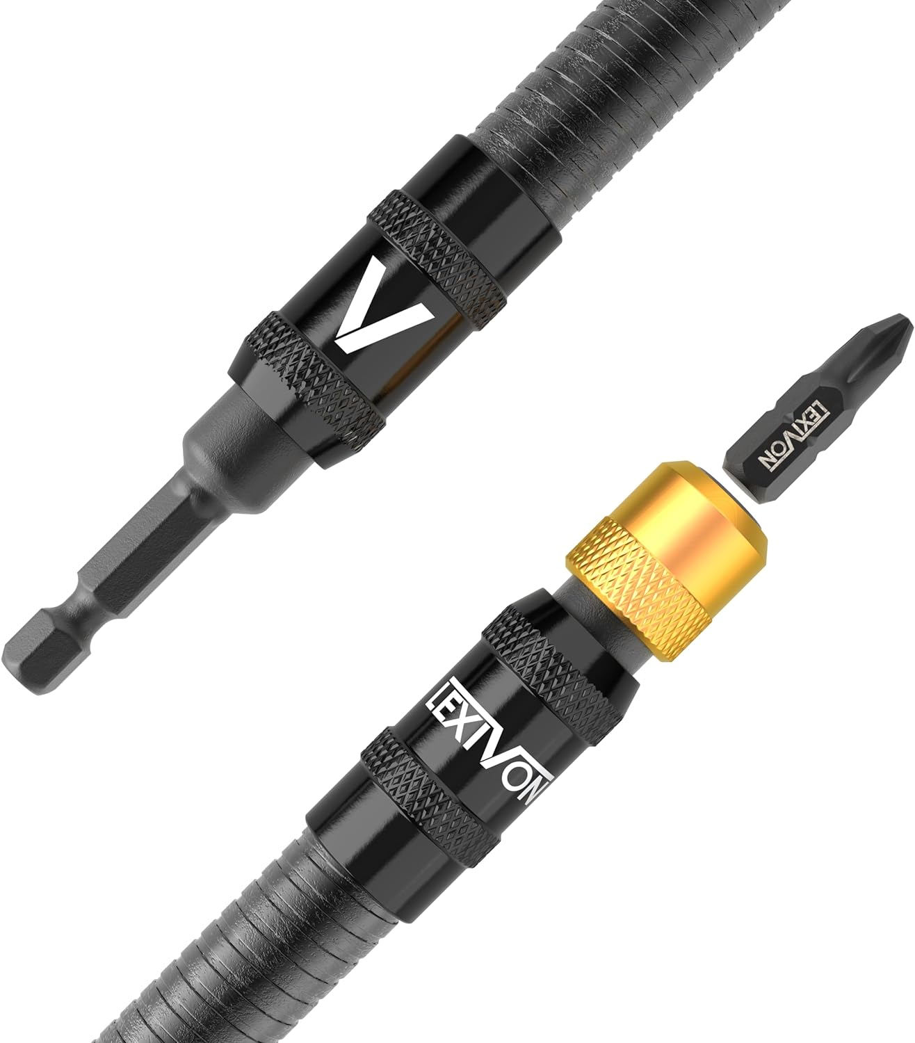 LEXIVON Drill Bit Holder, 12-Inch Flexible Extension, Quick-Release with 1/4-Inch Hex Shank | Rated for 3600 RPM, Guaranteed High Performance (LX-501) image number 1