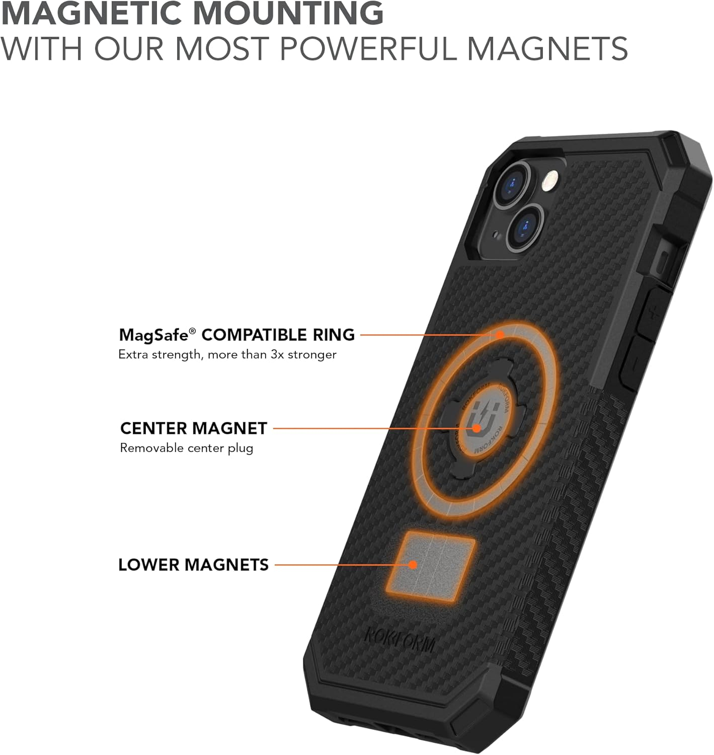 ROKFORM Iphone 14 plus Case, Rugged Series, Dual Magnet + Magsafe Compatible, Cover with Roklock Twist Lock, Magnetic Protective Apple Gear, Drop Tested Armor (Black) image number 3