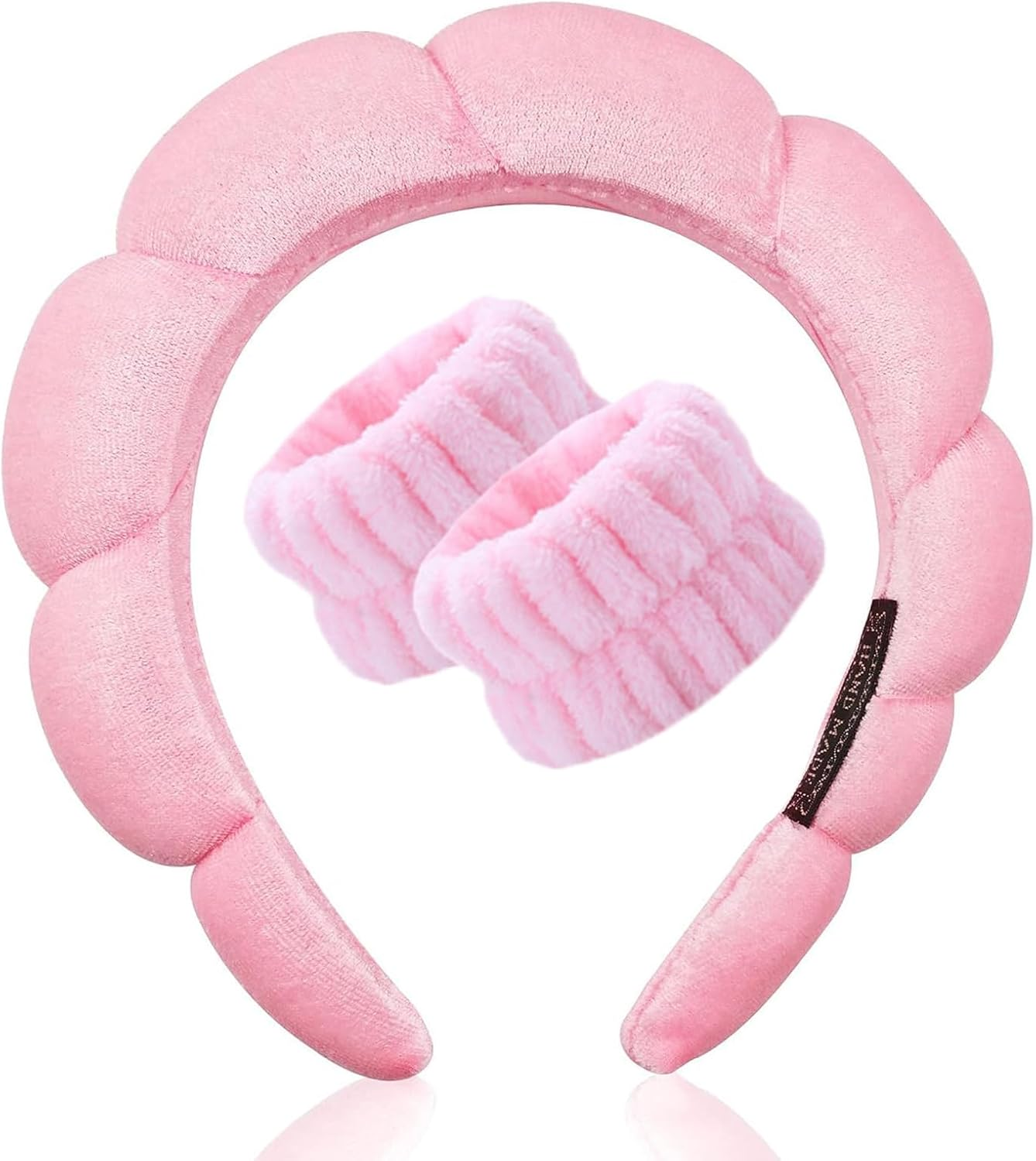 JOOTUEPO 3 Pieces Spa Headband for Washing Face, Elastic Hairbands Face Washing Wristband, Sponge Puffy Makeup Headbands for Women Girls Shower/Sports/Yoga (Pink) image number 1
