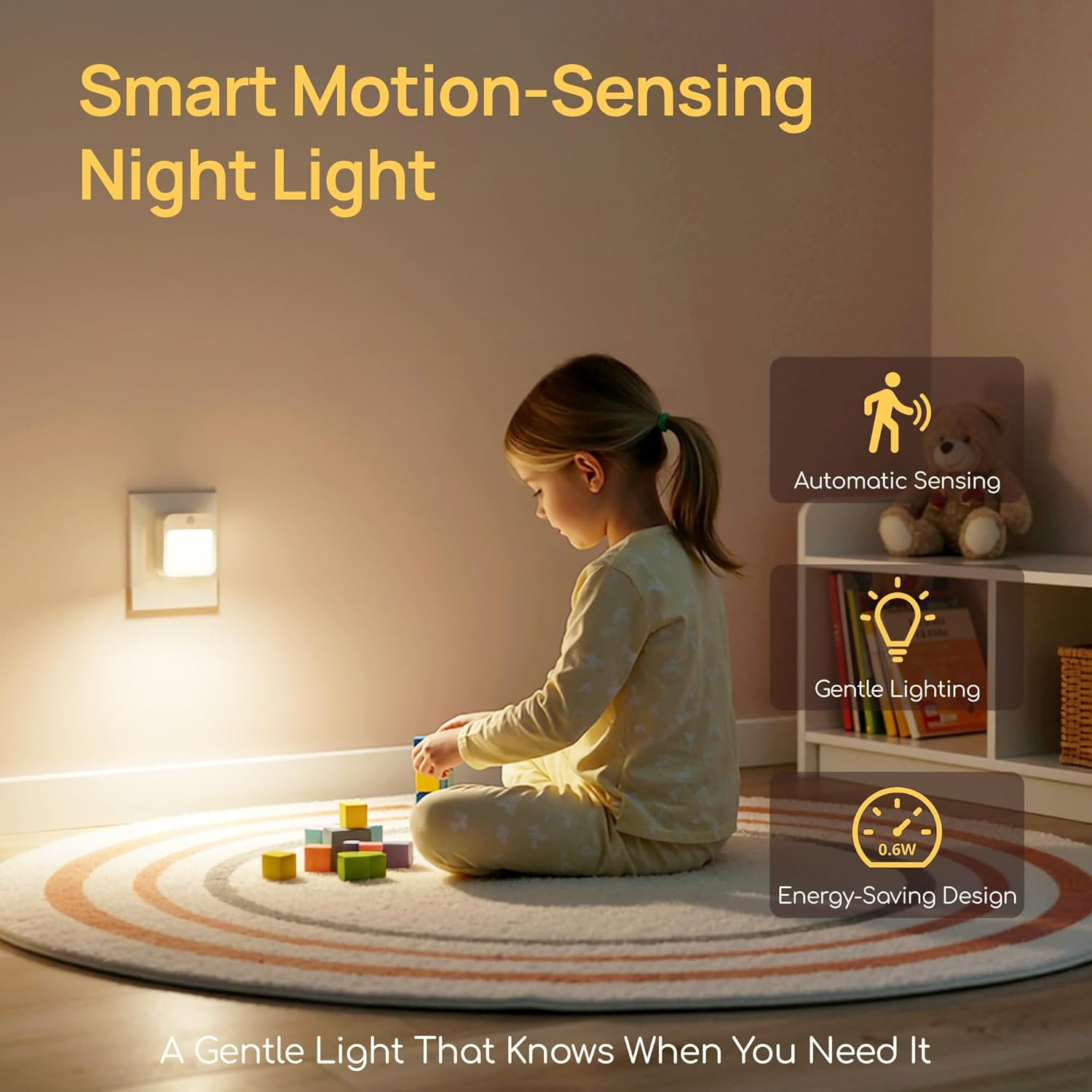 Viviendo Smart Motion Sensor Night Light, 2Packs with Stepless Dimming Memory & Auto On/Off, 0.6W Ultra-Energy Saving, Plug in LED Nightlight for Bedroom, Bathroom, Hallway, Stairs, Cabinet (AU Plug) image number 3
