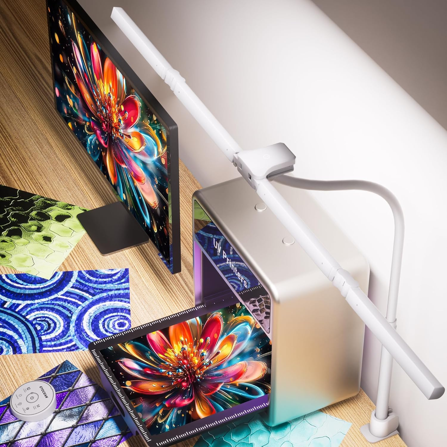 EYOCEAN Desk Lamp, Desk Lamp with 4 Light Sources, 24 W 100 Cm Daylight Lamp Desk with Remote Control, Dimmable Monitor Lamp, Gooseneck Office Table Lamp, Eye Protection PC Lamp image number 4