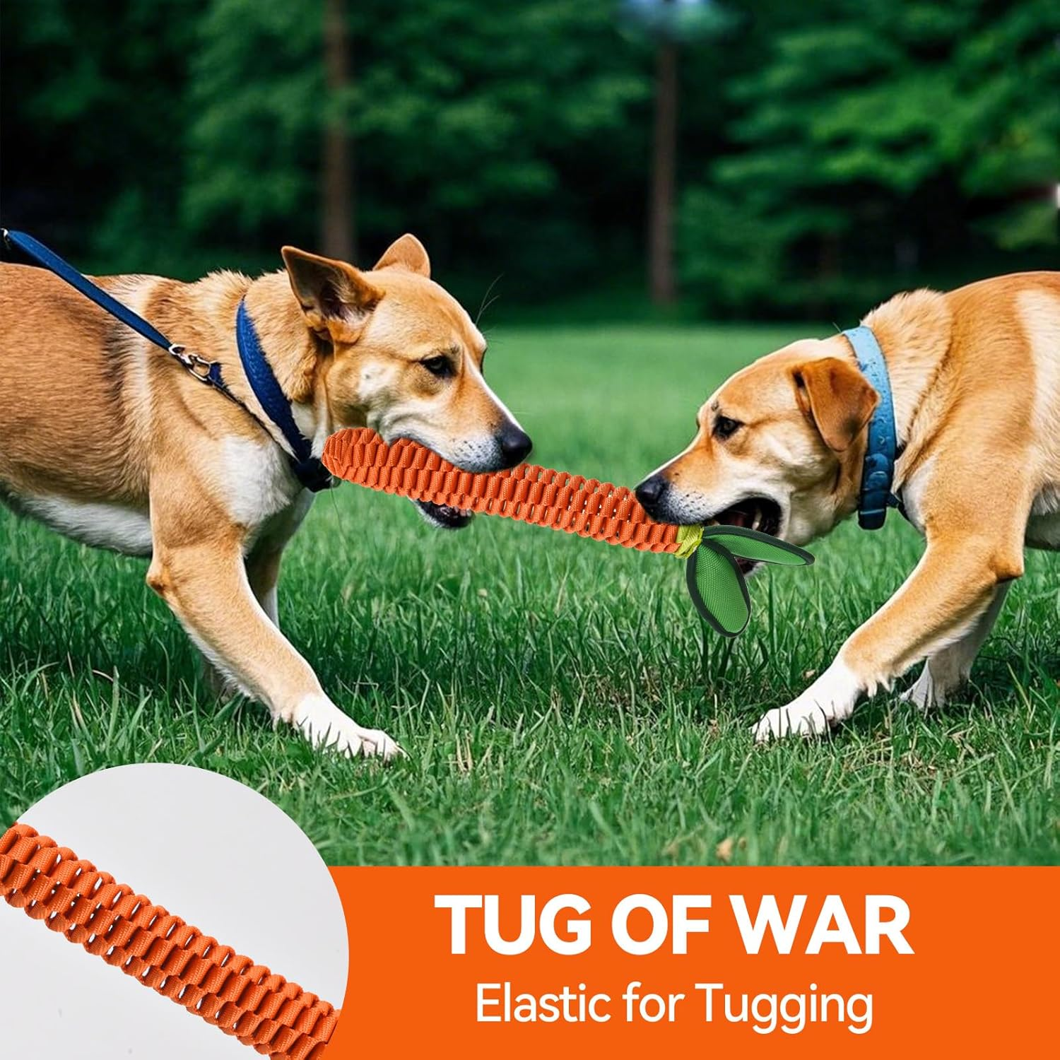 AUSCAT Dog Rope Toy, Durable Tug of War Toy with Squeaker, Braided Teething Toys for Small Medium Large Dogs, Carrot Shape image number 1
