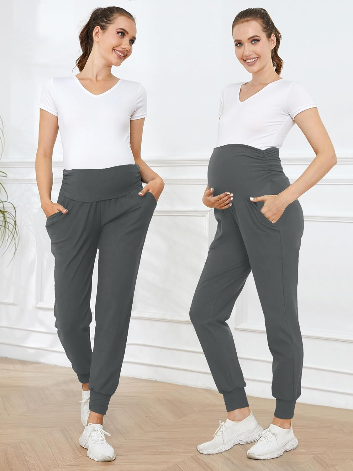 PARNIXS Women'S Pregnancy Haren Pants, Whole Abdomen, Fall and Winter Fashion Sweat-Pants image number 2