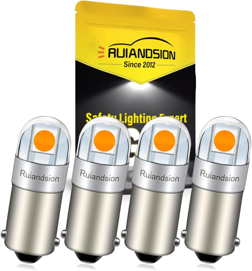 Ruiandsion BA9S LED Bulb BA9 1895 1891 53 57 White 12V LED Bulb 3030 2SMD Chipsets LED Replacement Bulbs for Car Interior Dome Map License Plate Glove Box Lights (Pack of 4)