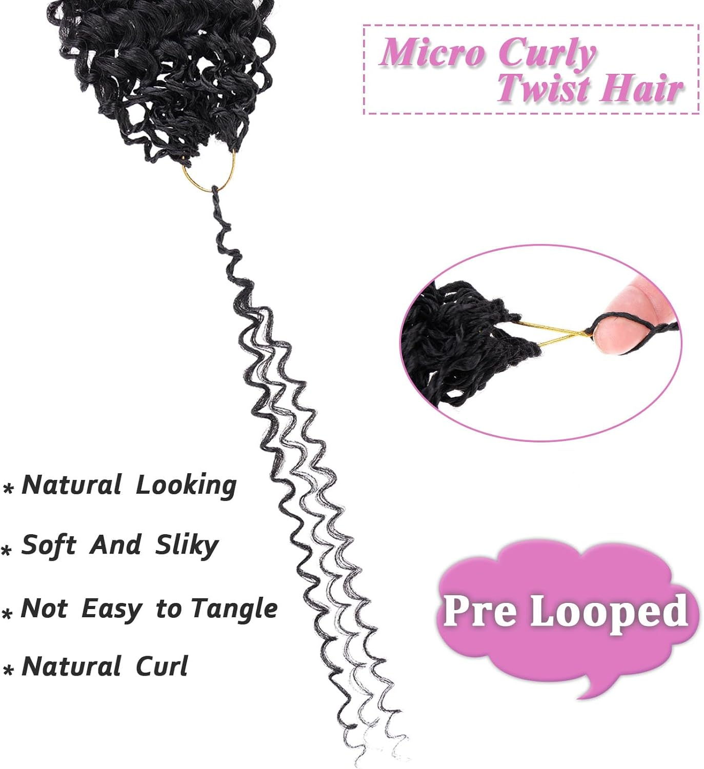 Samtress 10 Inch Pre Looped Micro Curly Twist Crochet Hair Synthetic 8 Packs Black Micro Twist Kinky Curly Crochet Hair Yanky Twist Crochet Hair Extensions for Black Women (#1B) image number 2