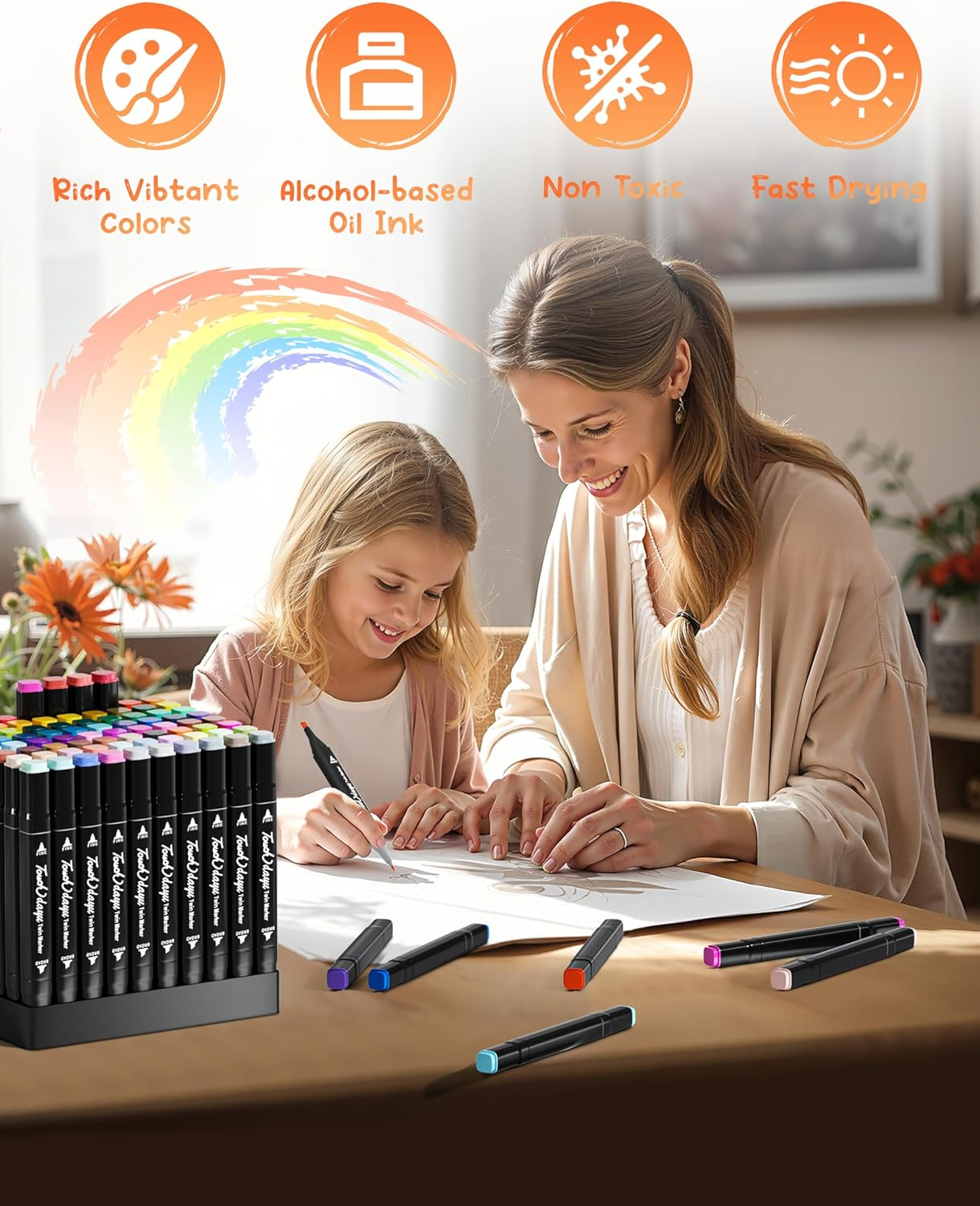 YESDEX Alcohol Markers Brush Tip - 80 Colors Dual Tipped Art Marker Set for Painting, Coloring, Drawing and Sketching, Alcohol Based Twin Sketch Markers Pen for Boys Girls Students Artist Adult image number 3