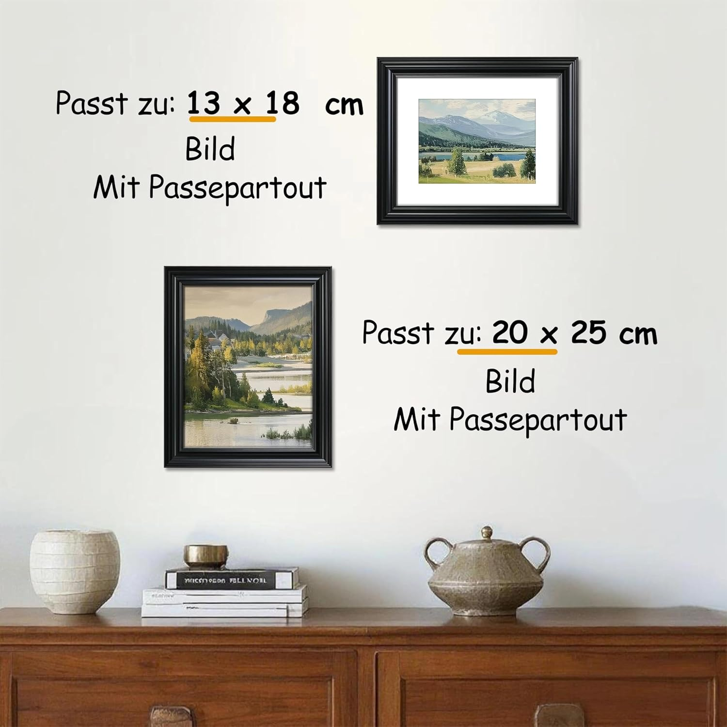 VIOLABBEY 20 X 25 Cm Black Picture Frame - Vintage Photo Frame, Fits 13 X 18 Cm with Mount or 20 X 25 Cm without Mat, for Wall Mounting or Table Decoration image number 3