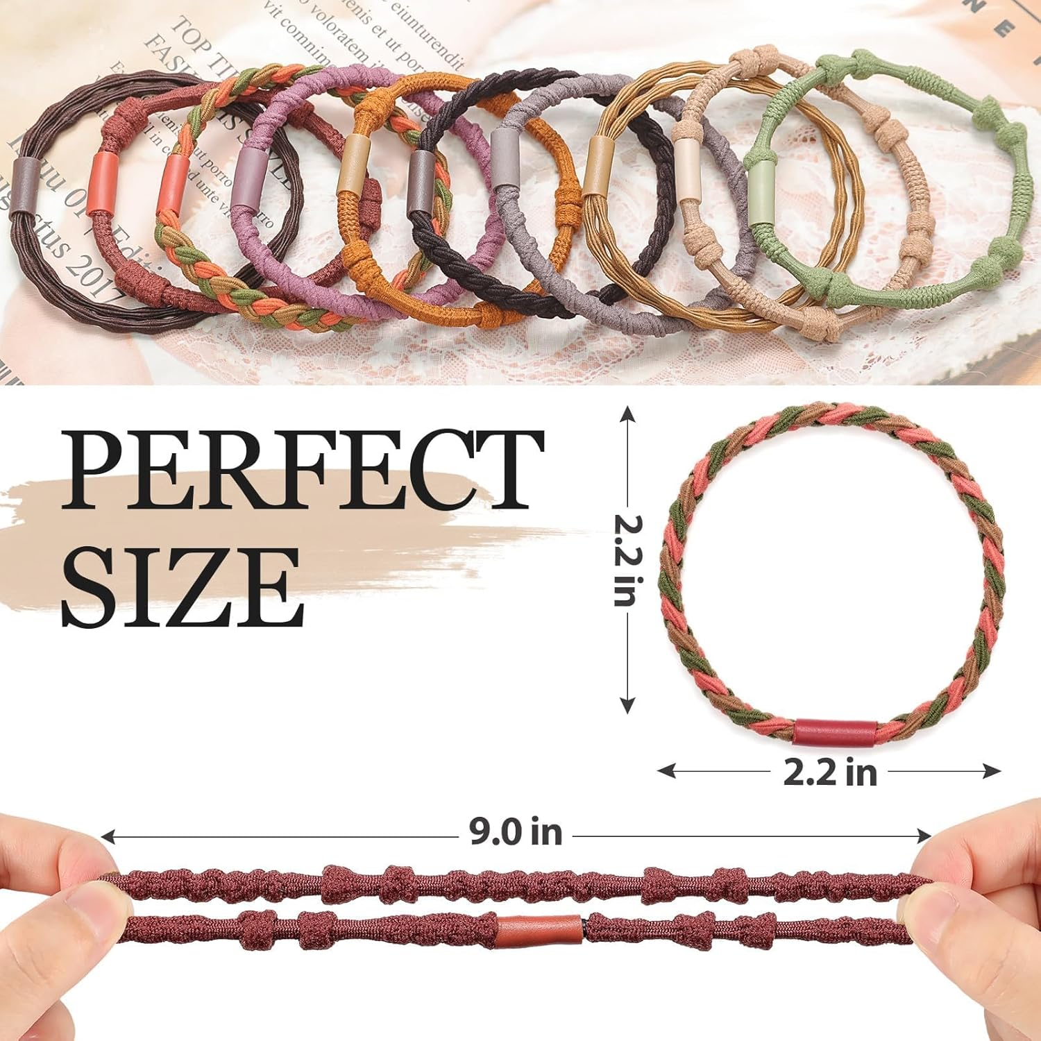 20 Pieces Boho Braided Ties for Girls, Boho Hair Scrunchie Bracelet, Hair Ties Set, Elastic Hair Bobbles for Girls for Thin, Long, Curly, Thick Hair or Pony Tails (10 Colors) image number 3