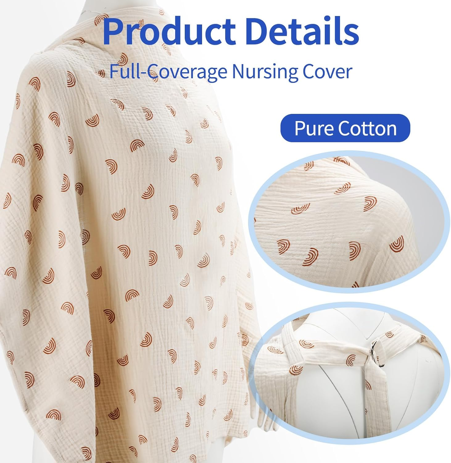 Teccfly Multi Use Muslin Nursing Cover -Cotton Breastfeeding Cover, 62X100Cm Breastfeeding Apron for Breast Feeding, Privacy Mother Nursing Apron & Car Seat Canopy, Baby Essentials image number 4