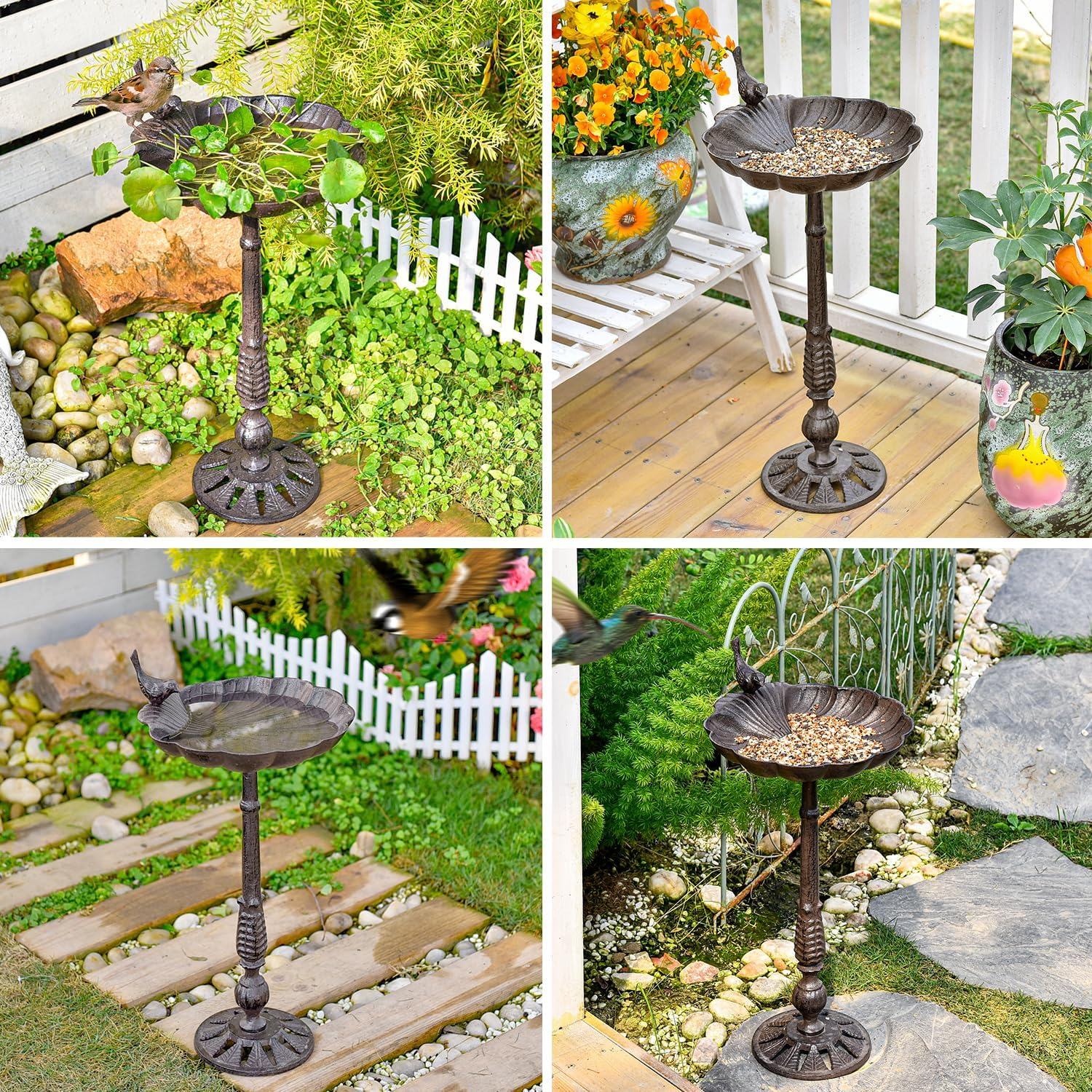 Sungmor Cast Iron Bird Bath for Outside, 21 Inch Height Garden Standing Feeder, Antique Style & Shell-Shape Bird Bath Bowl, Decorative Pedestal Birdbath, Outdoor Yard Deck Patio Ornament - Standing  Shell image number 5