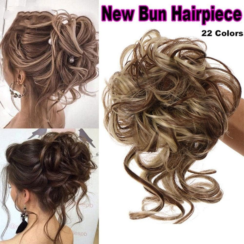 Messy Hair Bun Extensions Synthetic Hair Piece Tousled Updo Curly Scrunchies Ponytails Extension with Elastic Rubber Band Hair Chignons for Women Girls image number 4