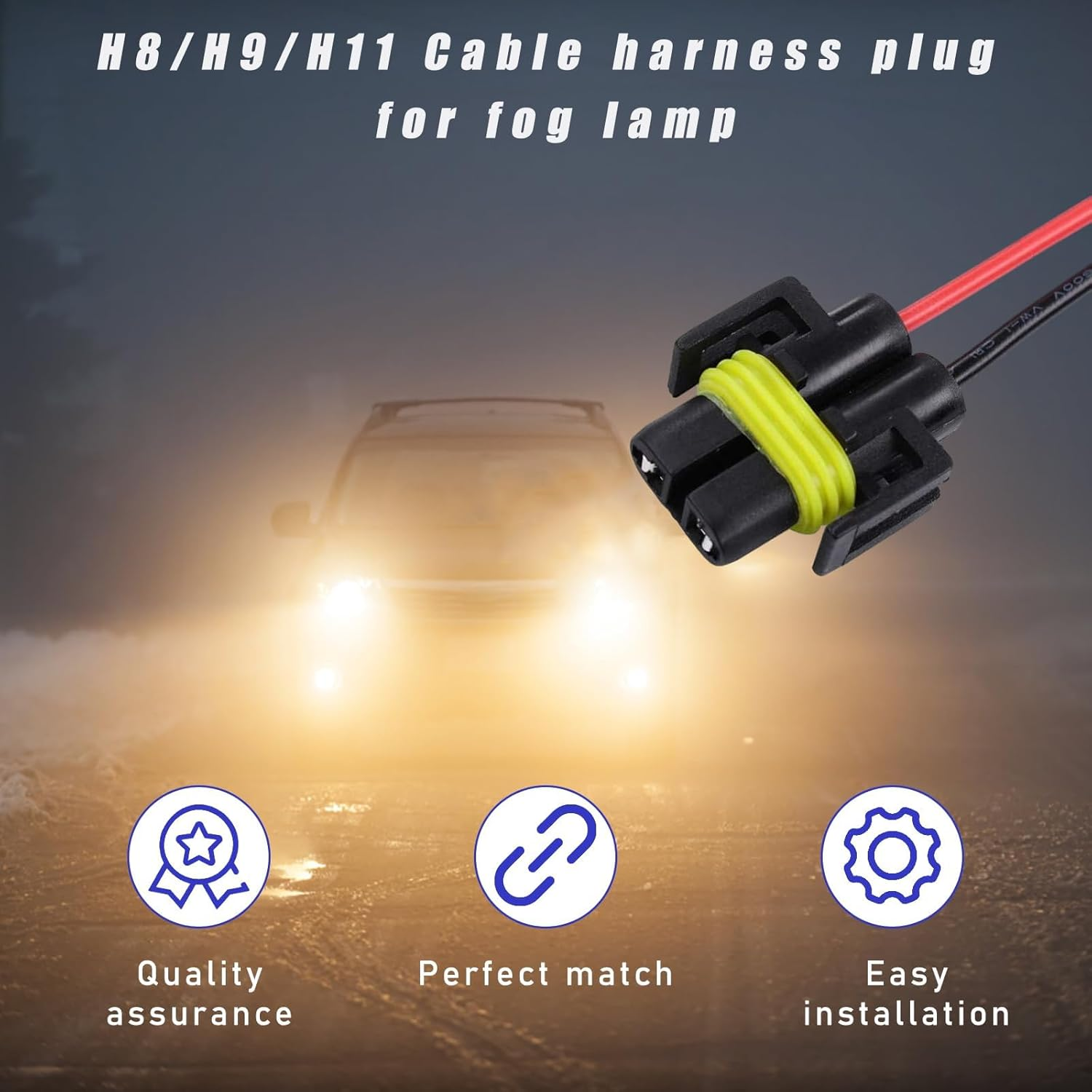 2PCS H8 H9 H11 Female Adapter Wiring Harness Sockets Wire, Universal Car Headlight Lampholder Wire for Headlights & Fog Lights, Corrosion Resistant Auto Headlight Wiring Harness image number 3