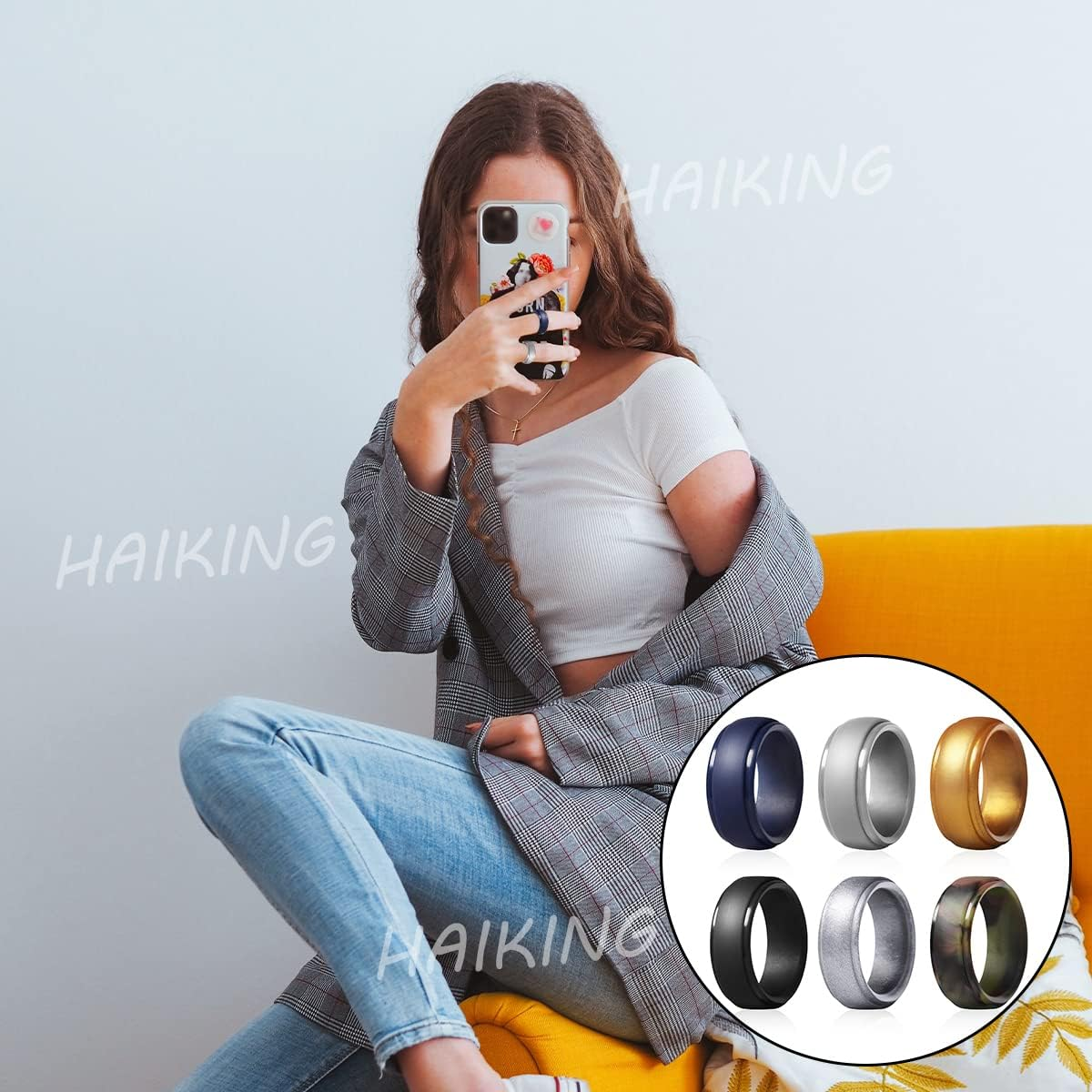 Silicon Rings, 6 Pcs Wedding Silicone Band for Women, Men, Workout (6 Color) image number 4