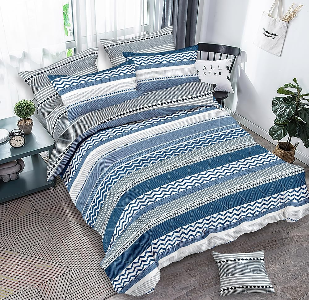 New Soft Doona Duvet Quilt Cover Set - 6 Sizes - Press Studs Closure (King, Blue Waves) image number 5