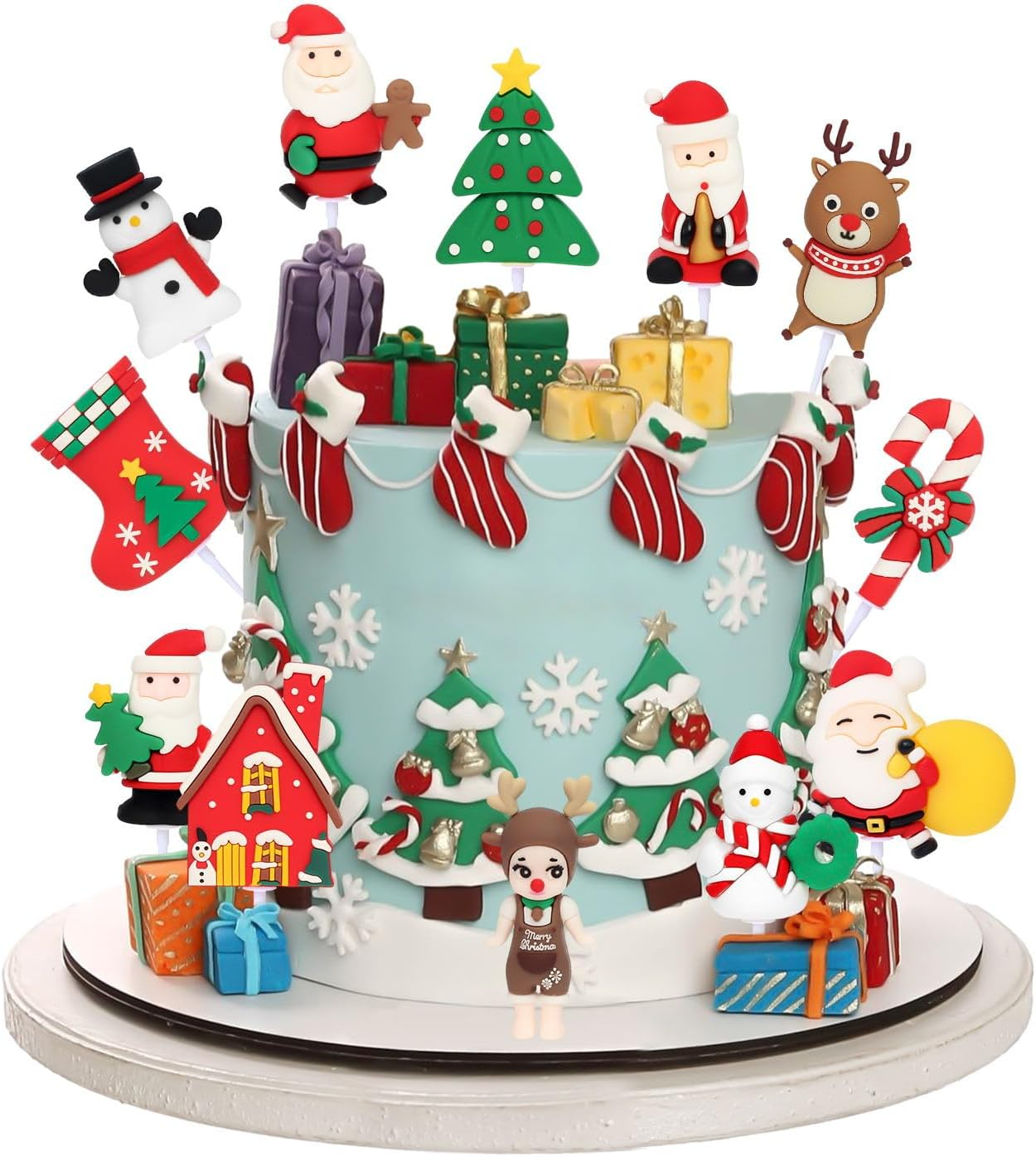 12Pcs Christmas Cake Decoration Ornament, Christmas Cake Decoration Supplies, Santa Claus, Snowman and Deer Etc image number 4