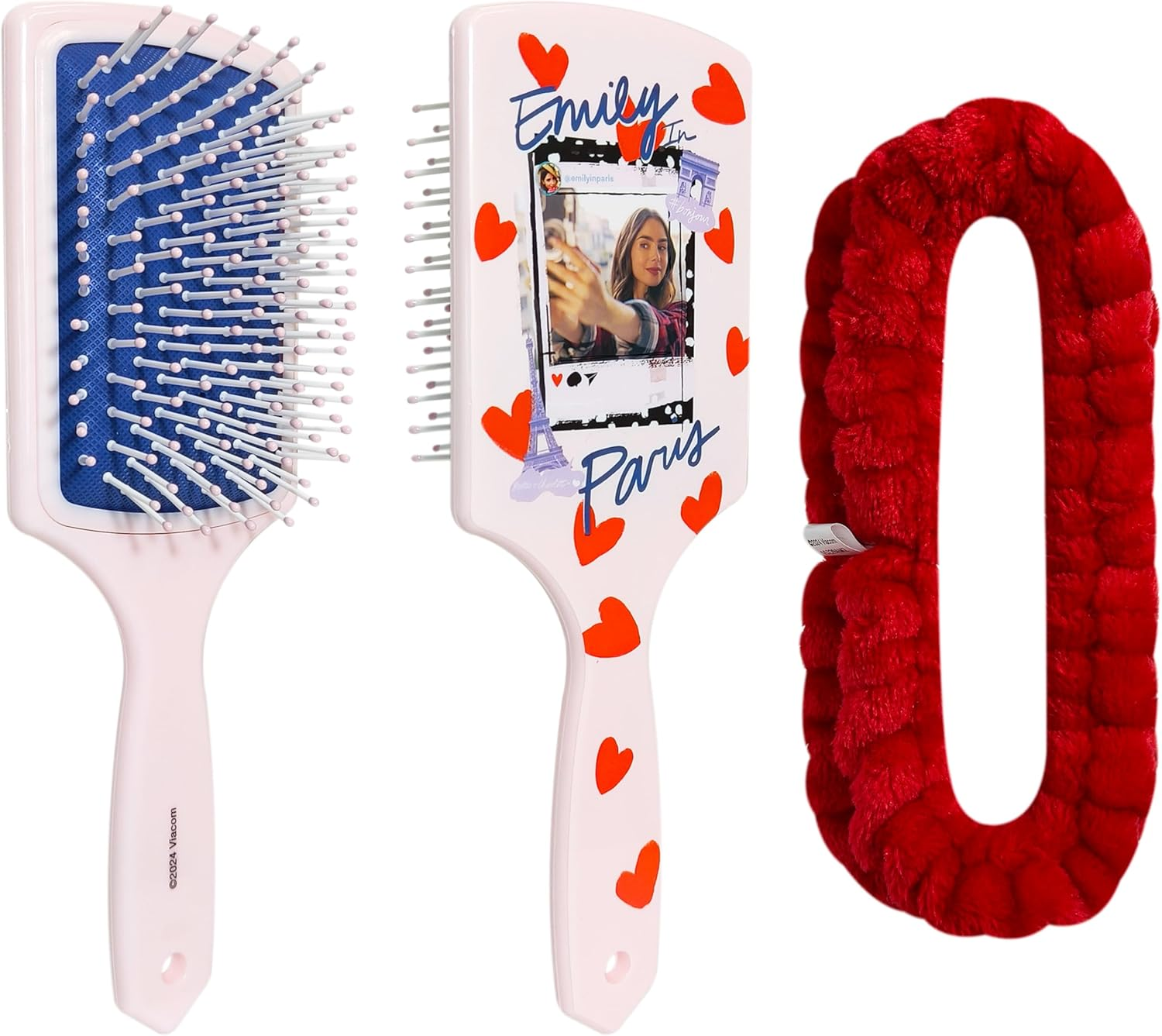LUV HER Kids Hair Brush & Spa Headband Set for Girls - Features Emily in Paris - Fun Grooming Kit for Detangling, Styling & Skincare - Soft & Stretchy One Size image number 3
