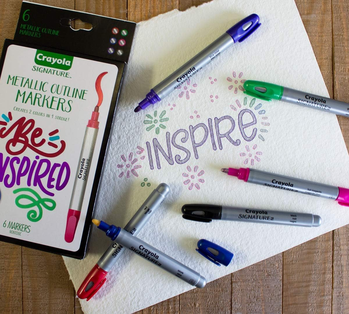 6Pc Crayola Signature Metallic Outline Markers Paint Crafts Kids/Children 8Y+ image number 1