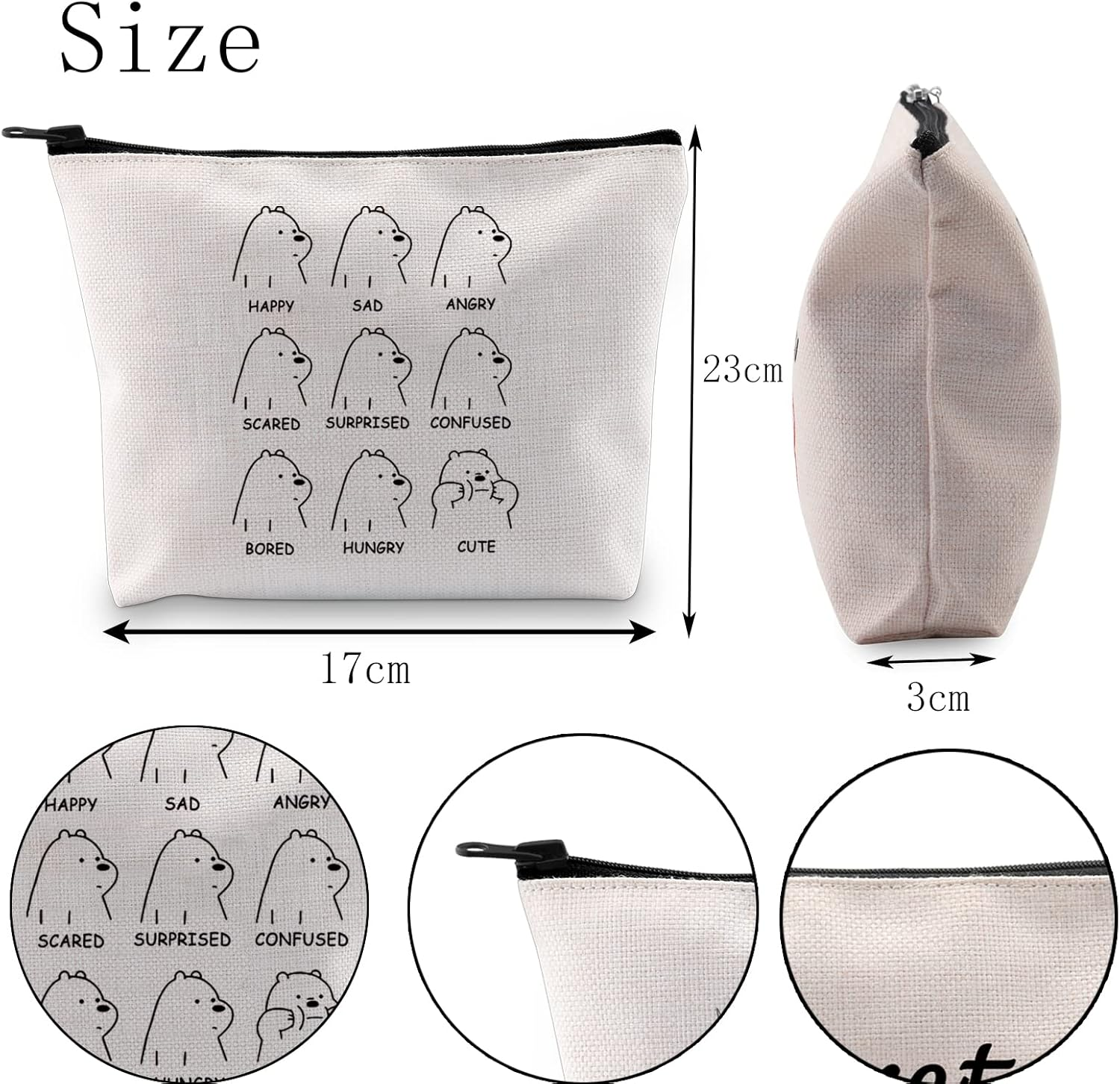 POFULL Ice Bear Moods Gift Bare Bears Lover Gift Animal Bear Cosmetic Bag Polar Bear Gift, HAPPY SAD ANGRY Bag image number 2